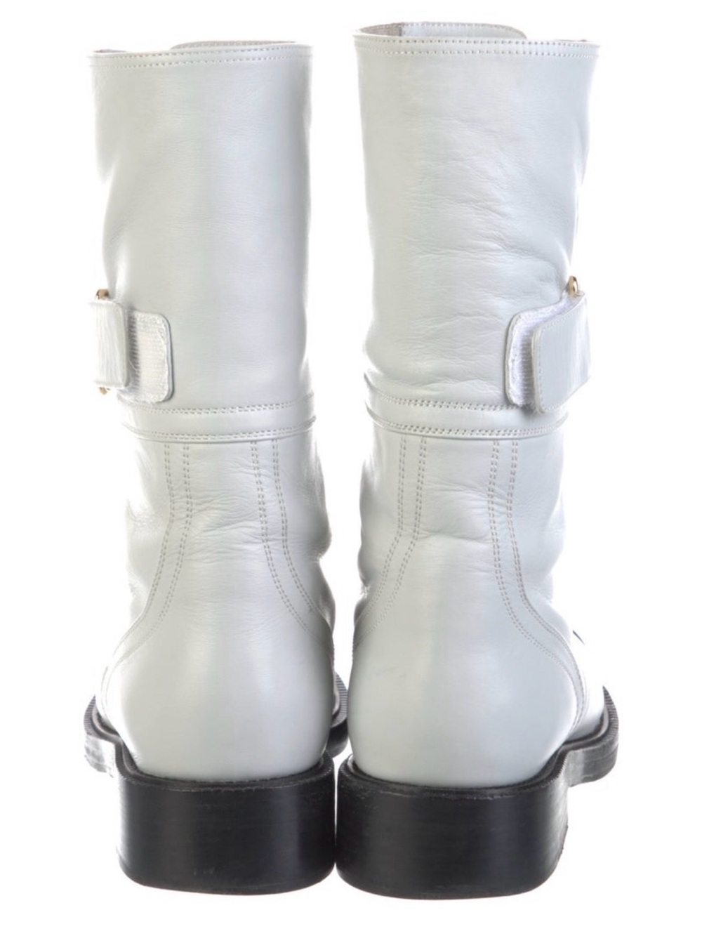 CHANEL Grey black Leather Lace-Up Boots with Black Cap Toe and Gold Logo Strap - Picture 4 of 16